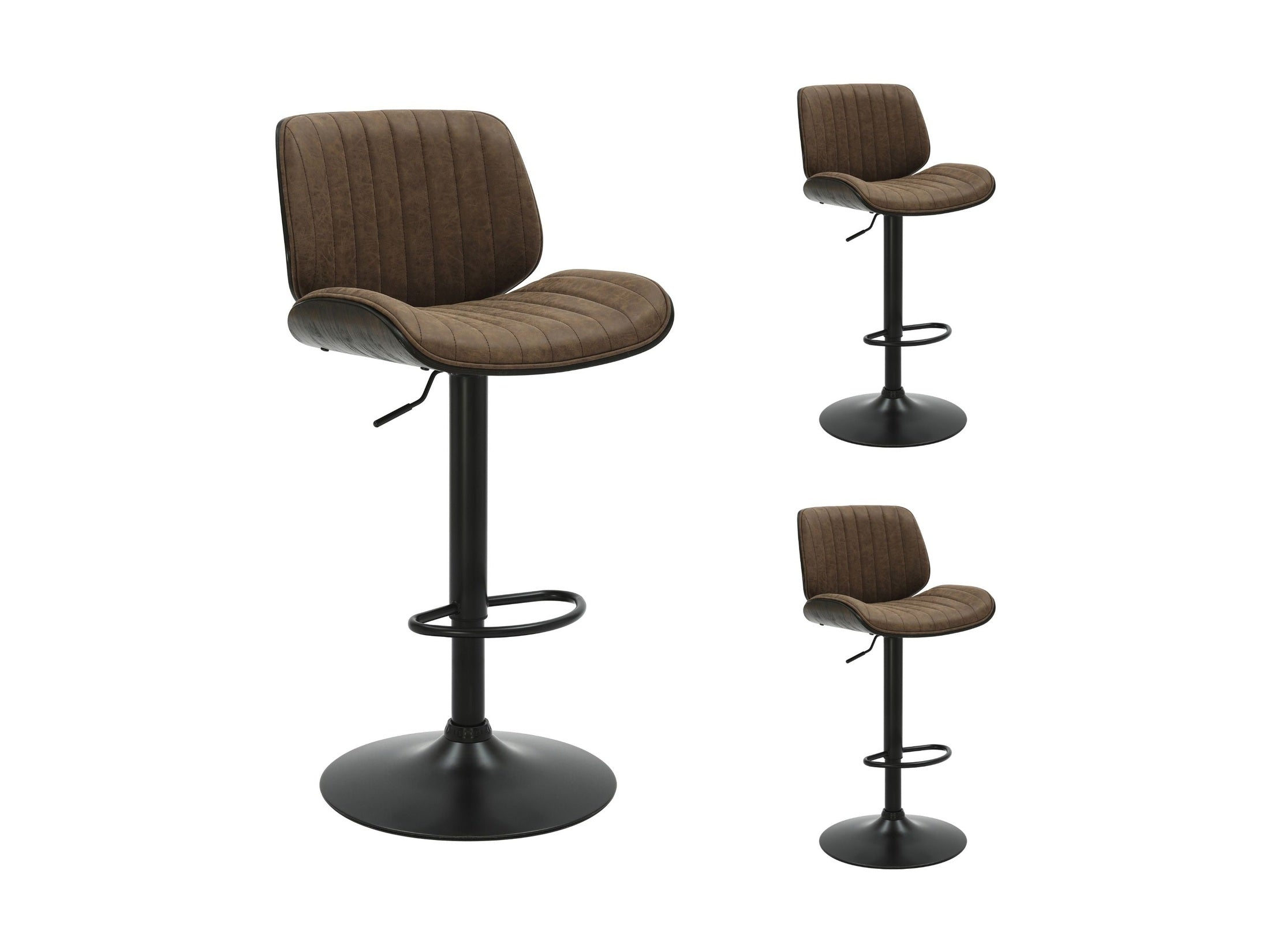 Brock - Adjustable Swivel Curved Back Wood Bar Stool With Faux Leather Seat