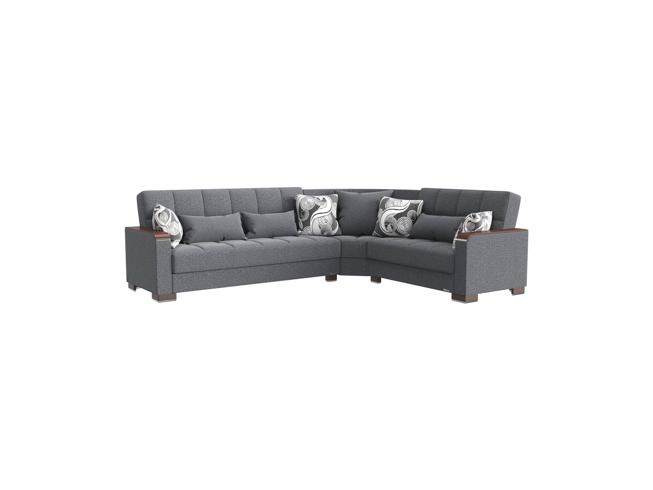 Ottomanson Armada X - Upholstered Convertible Wood Trimmed Sectional With Storage - Polyester