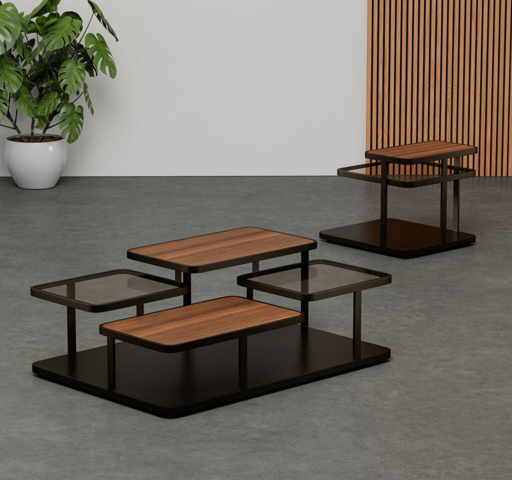 Elite Modern Quatro End Table, Large Wood-Small Glass