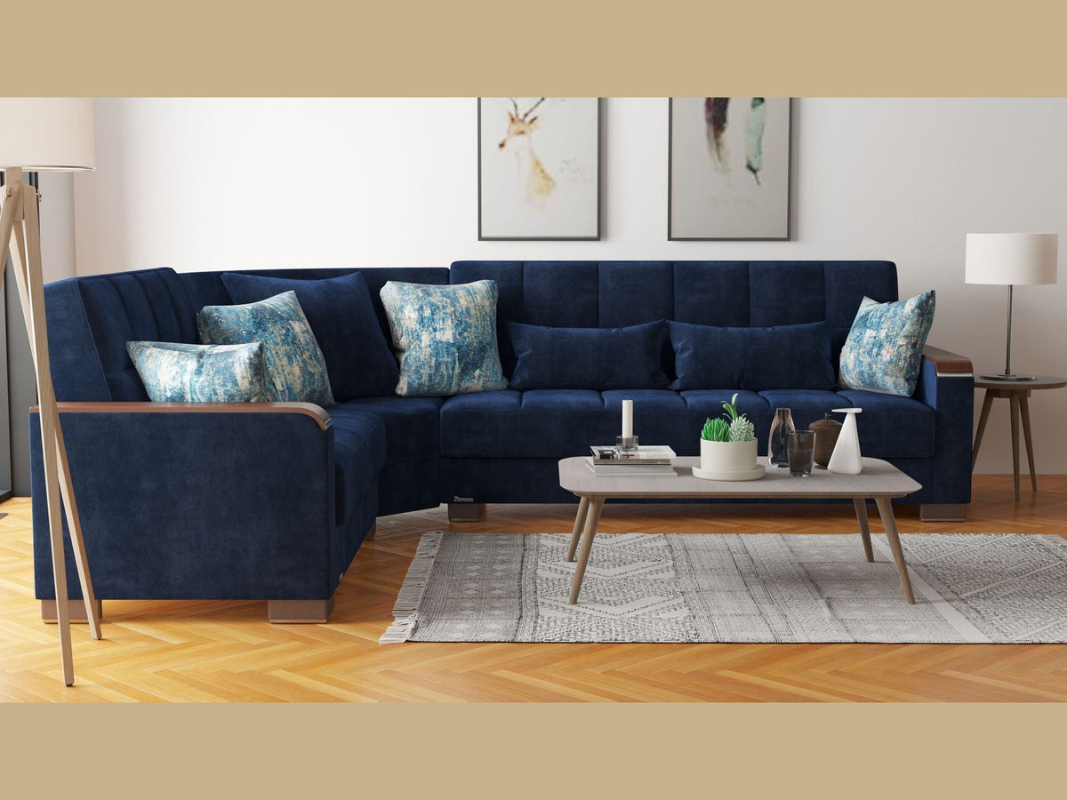 Ottomanson Armada X - Upholstered Convertible Wood Trimmed Sectional With Storage - Microfiber