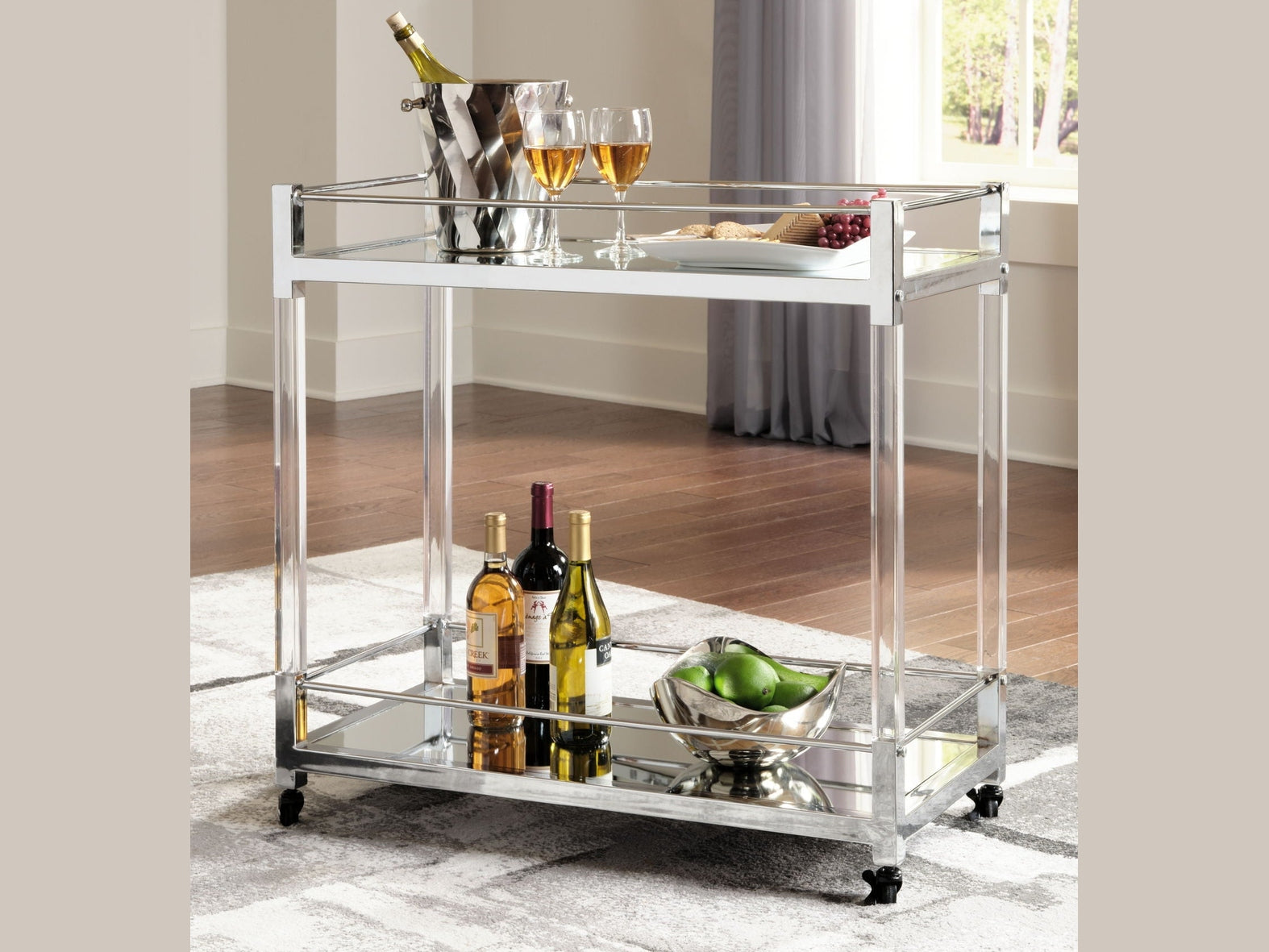 Chaseton - Bar Cart - Clear / Silver Finish