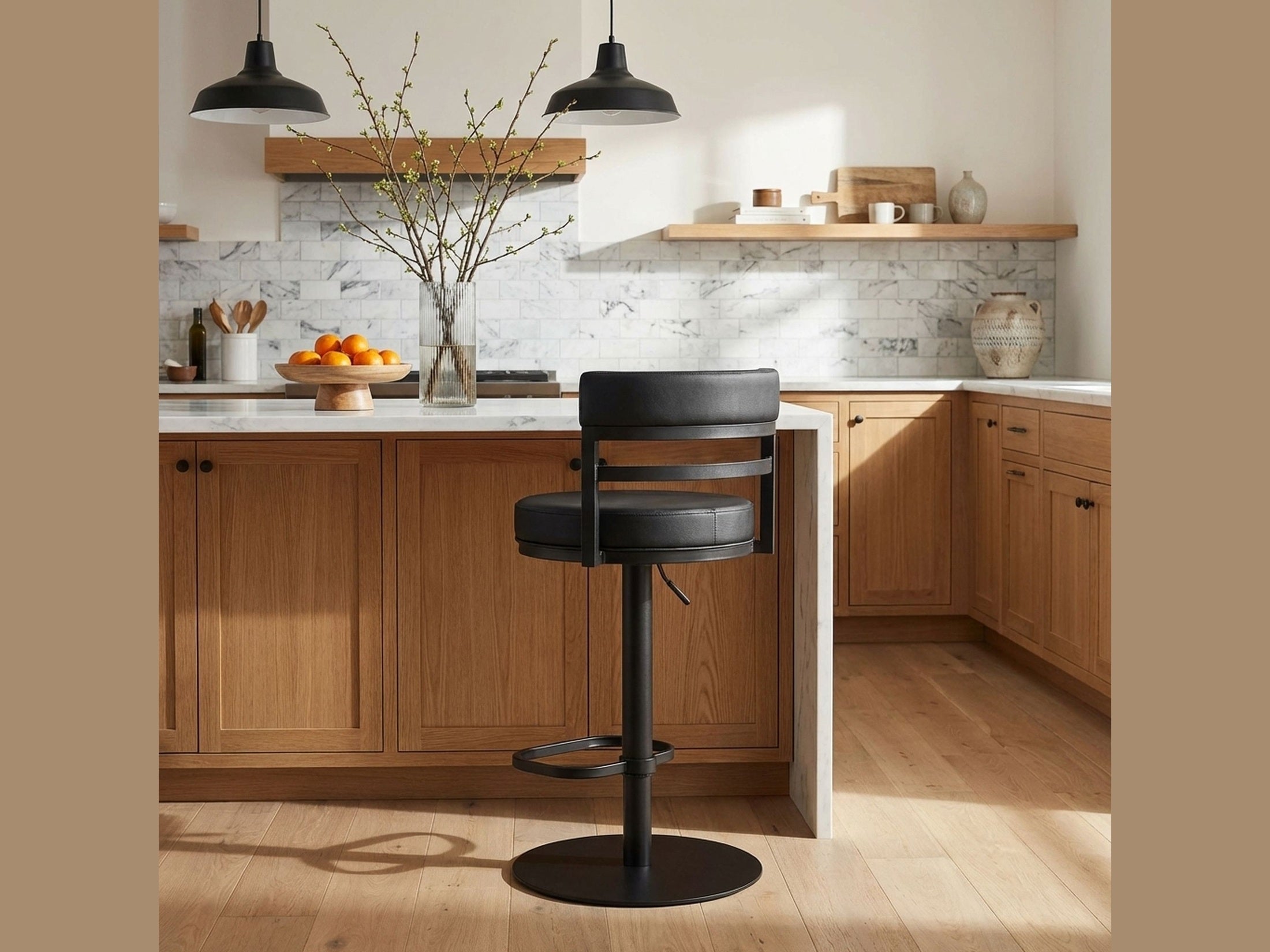 Judi - Modern Industrial Swivel Metal Adjustable Height Barstool With Faux Leather Seat - Black Finish
