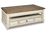 Realyn - Lift Top Cocktail Table - White / Brown