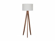 Dallson tripod floor lamp with a white shade on a white background