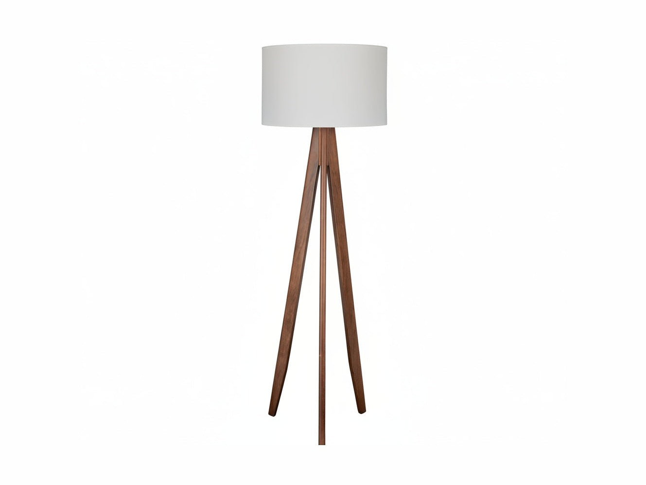 Dallson tripod floor lamp with a white shade on a white background