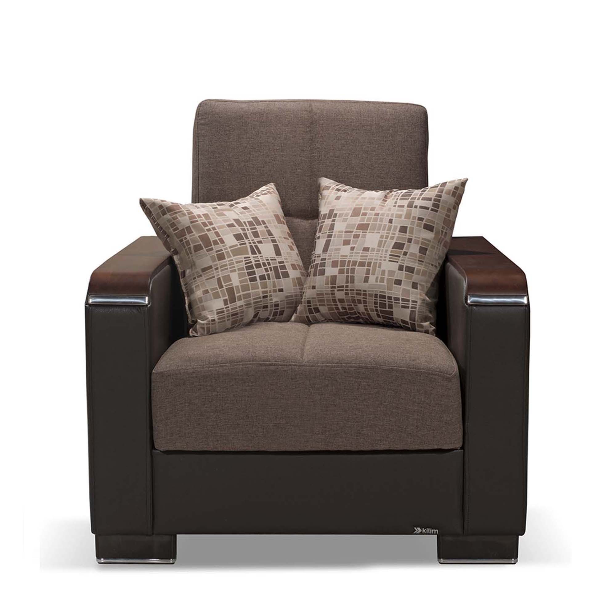 Ottomanson Armada X - Upholstered Convertible Wood Trimmed Armchair With Storage - Polyester