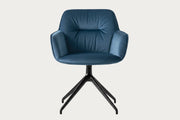 Calligaris CS2085 blue armchair with black swivel base on a white background.