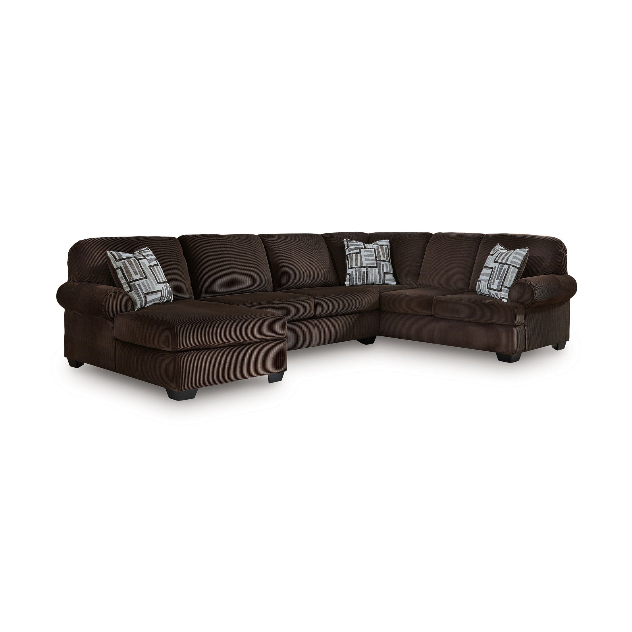 Outdoor furniture set with gray cushions on a white background
