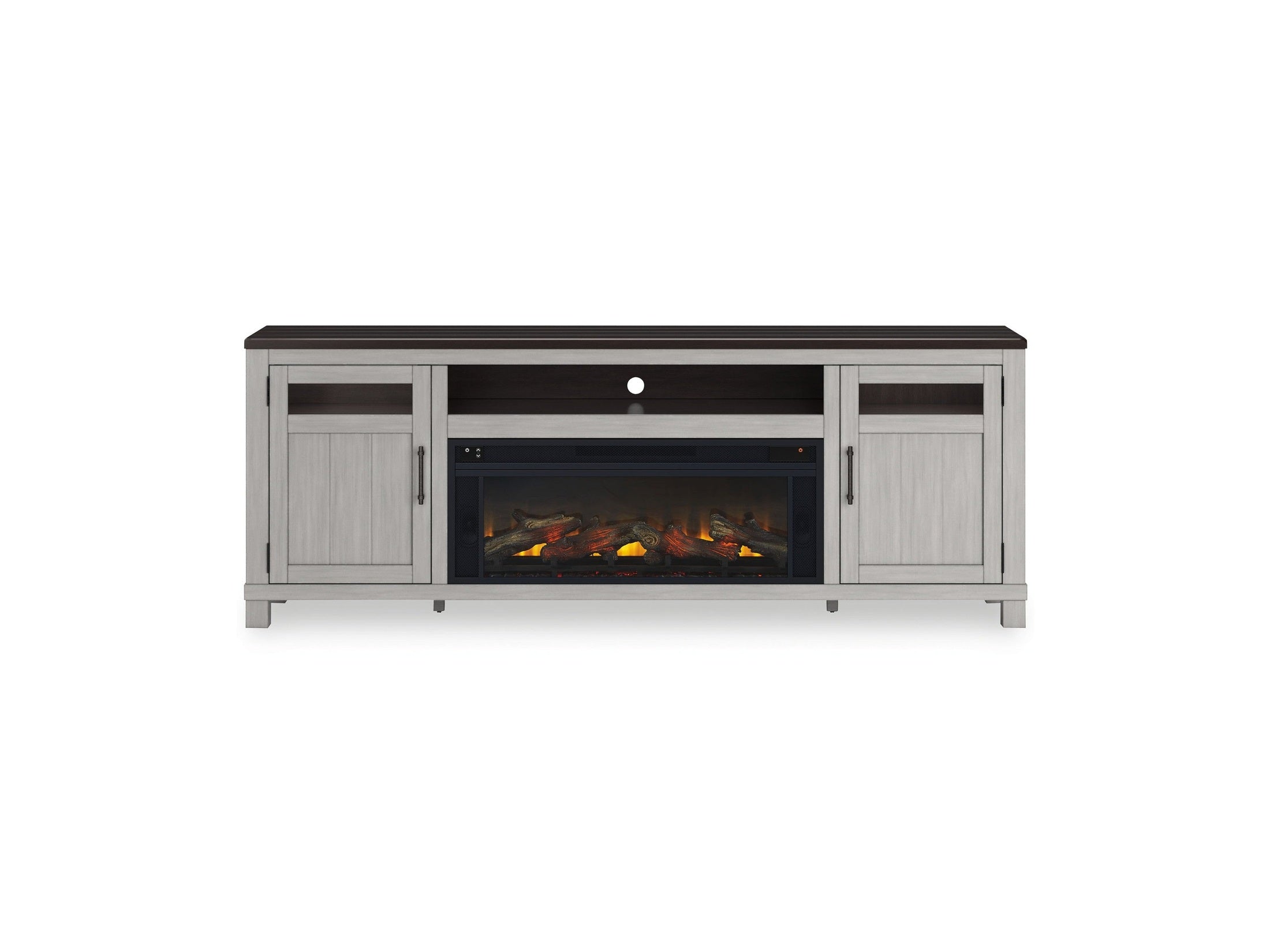 Darborn - 88" TV Stand With Electric Infrared Fireplace Insert - Gray / Brown
