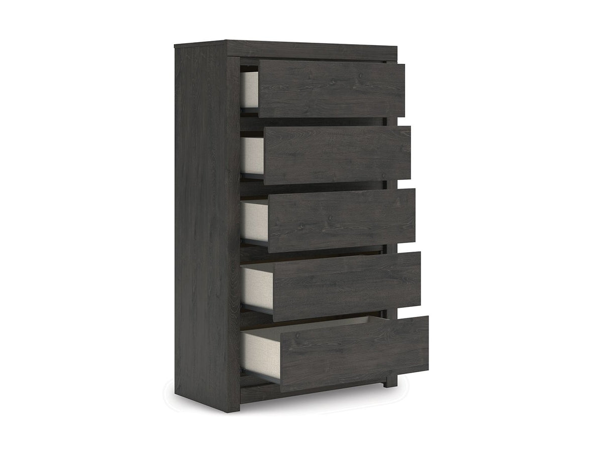 Fraluna - Five Drawer Chest - Charcoal