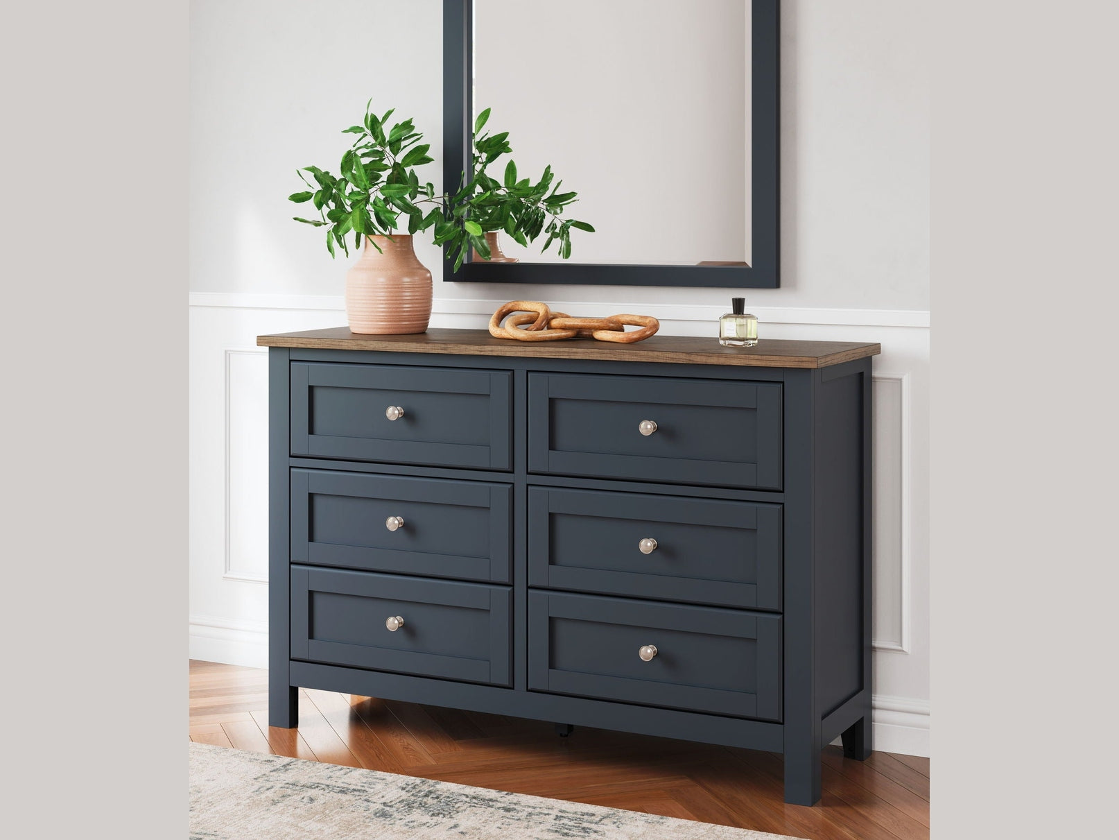 Landocken - Dresser and Mirror - Brown / Blue