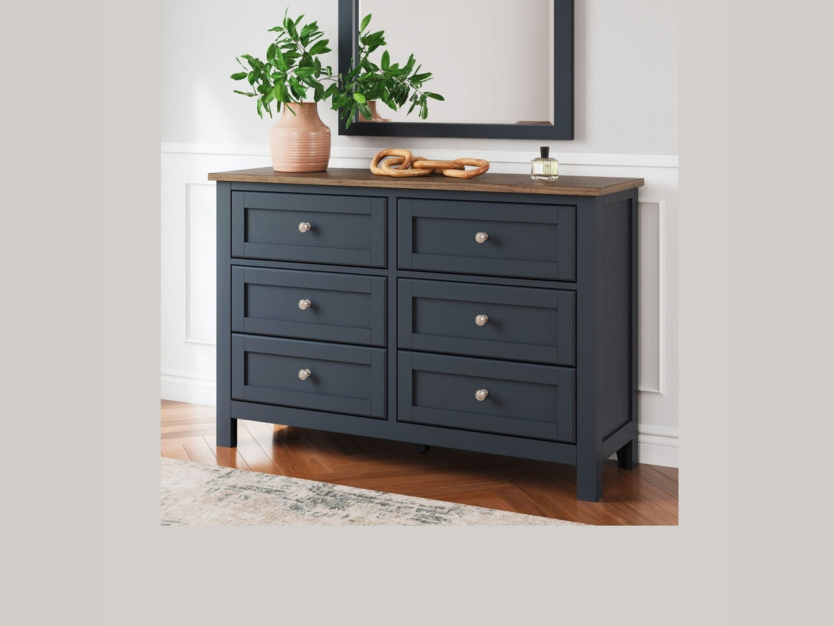 Landocken - Dresser and Mirror - Brown / Blue