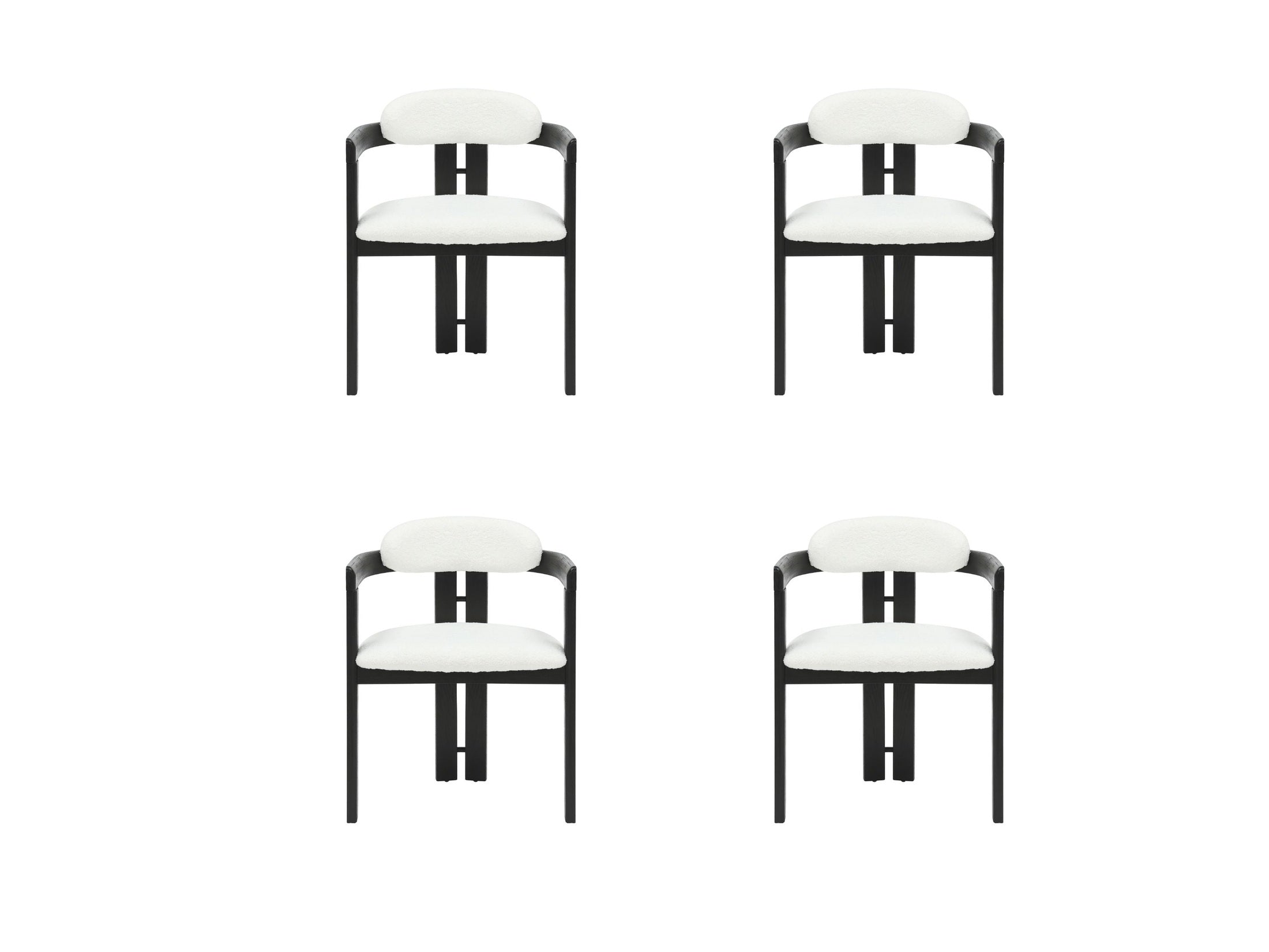Jazmin - Curved Back Wood Dining Chair With Boucle Fabric Seat Set
