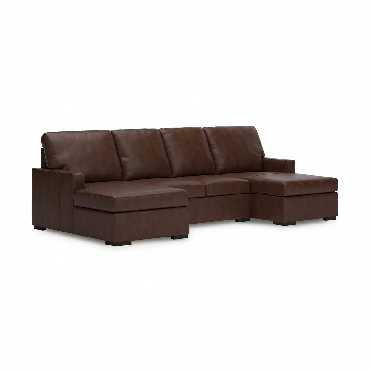 Brown leather sectional sofa on a white background