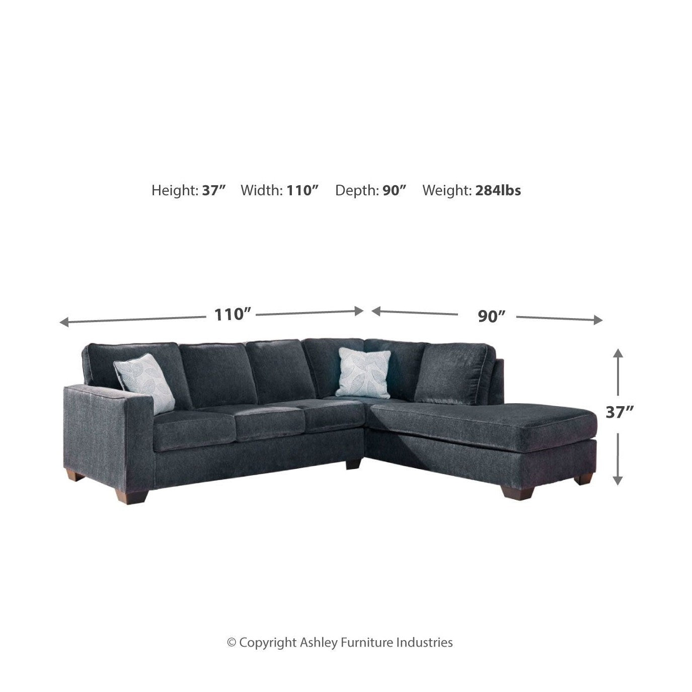 Altari - Right Arm Facing Corner Chaise With Sleeper 2 Pc Sectional - Slate