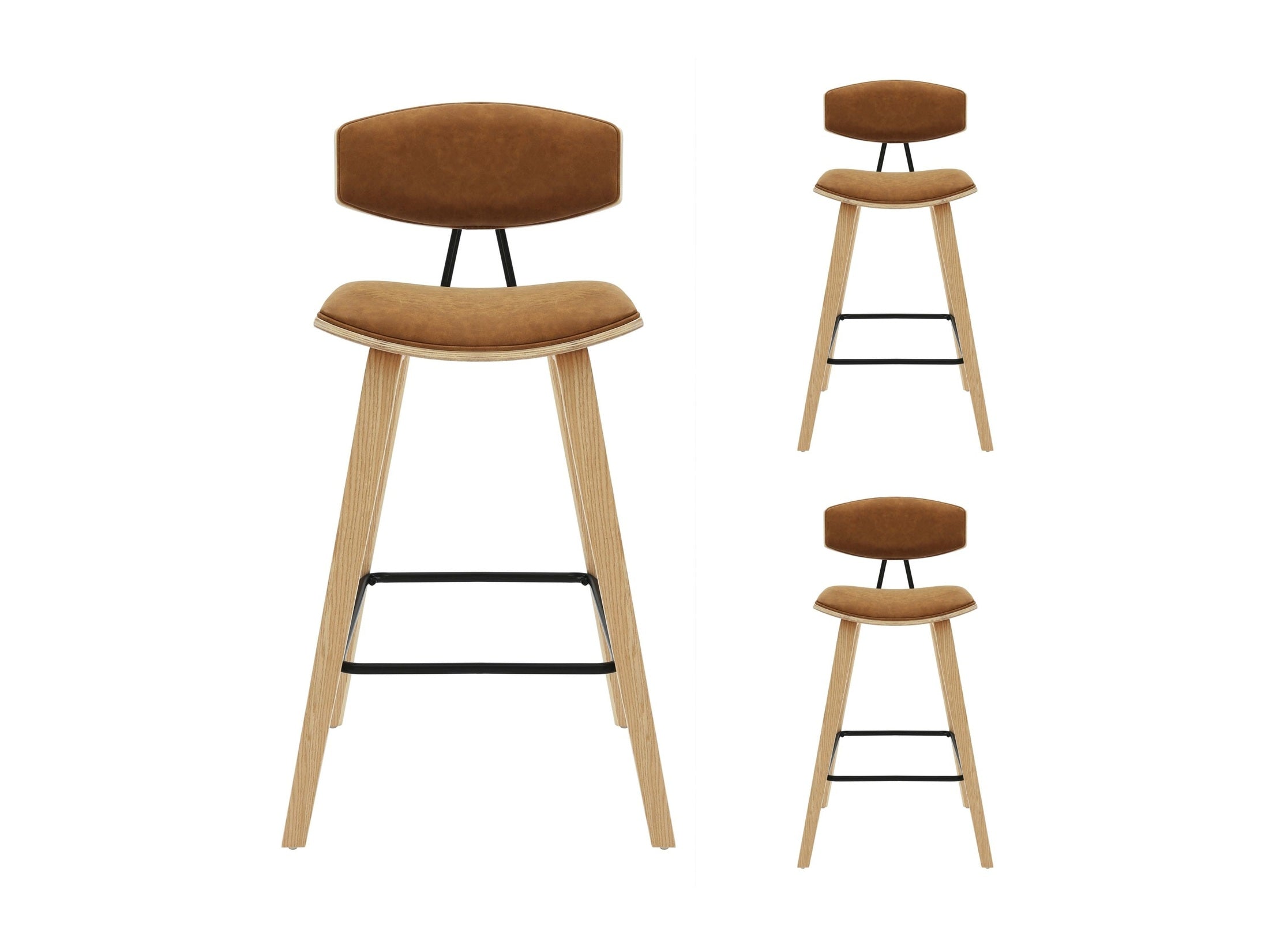 Fox - Counter Height Curved Back Wood Bar Stool With Faux Leather Seat