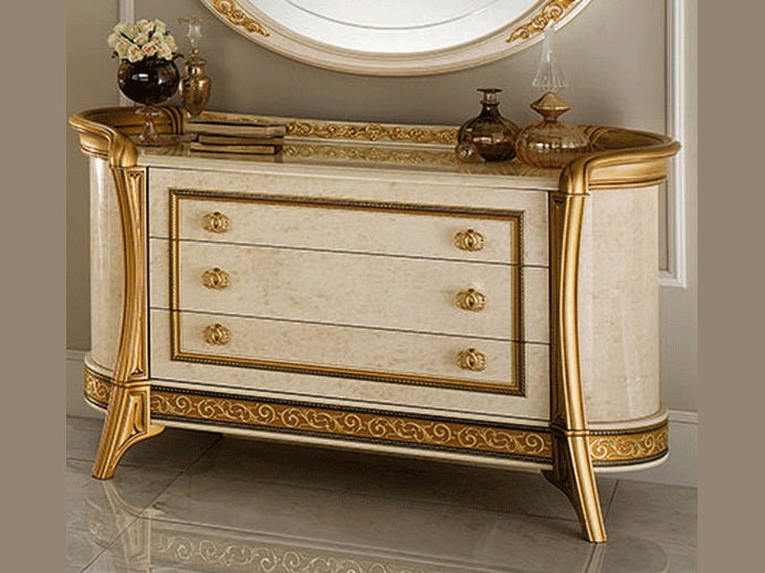 Melodia - 3 Drawers Dresser Arredo - Gold / Beige