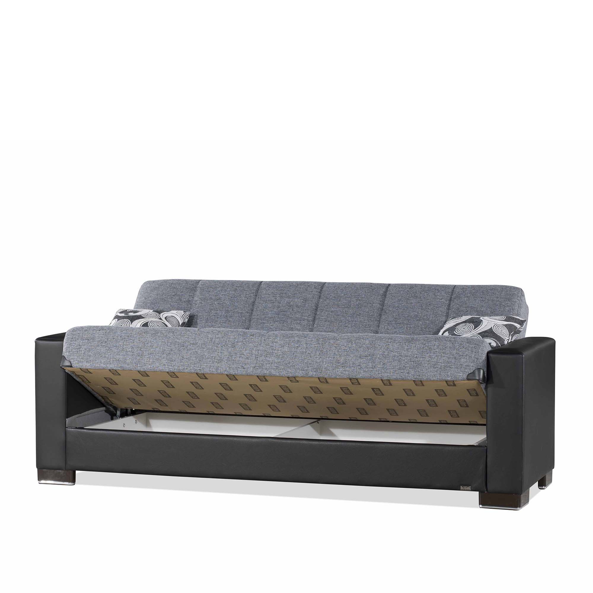 Ottomanson Armada - Upholstered Convertible Sofabed With Storage - Gray/Black PU Polyester