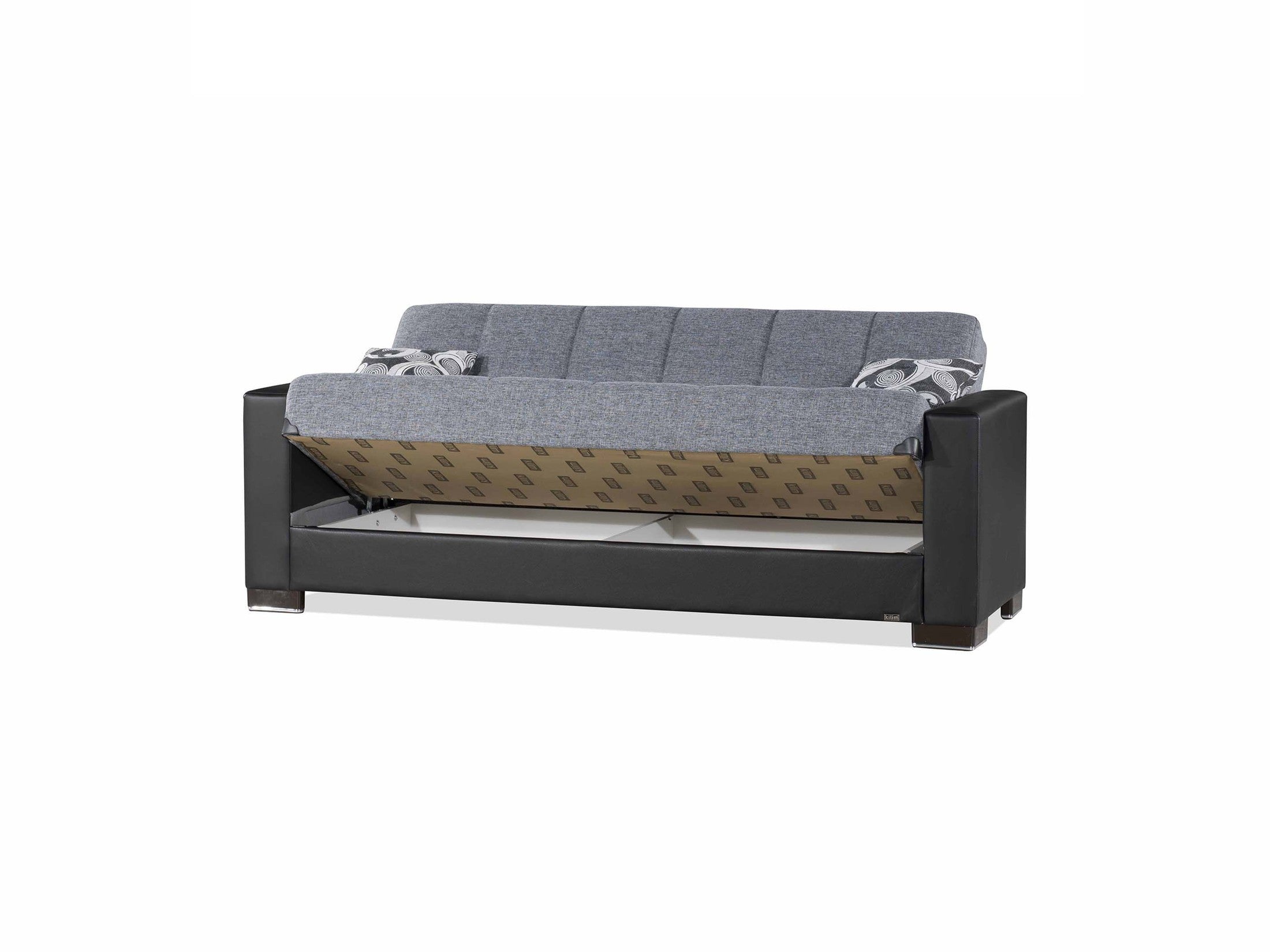 Ottomanson Armada - Upholstered Convertible Sofabed With Storage - Gray/Black PU Polyester