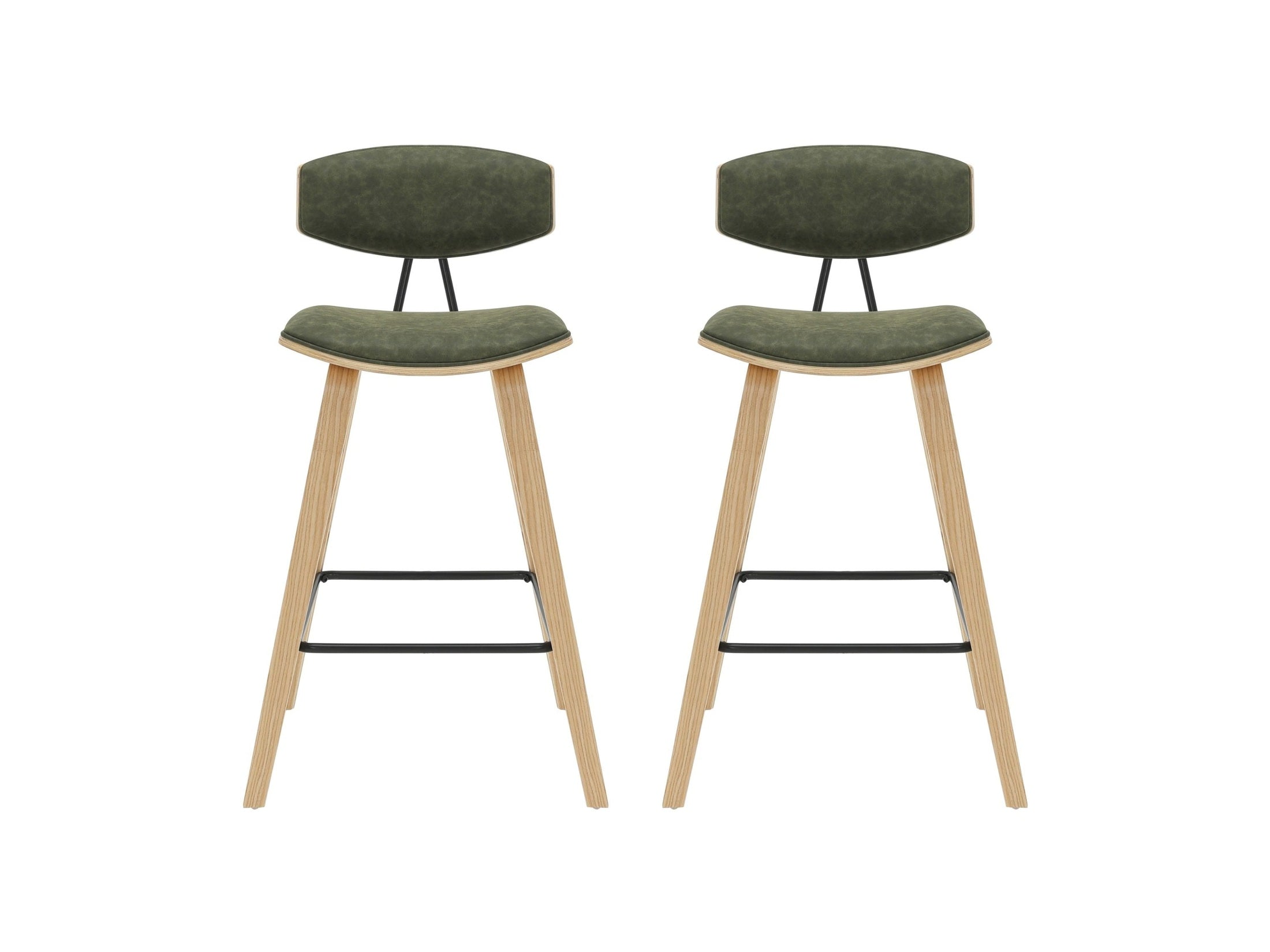 Fox - Counter Height Curved Back Wood Bar Stool With Faux Leather Seat