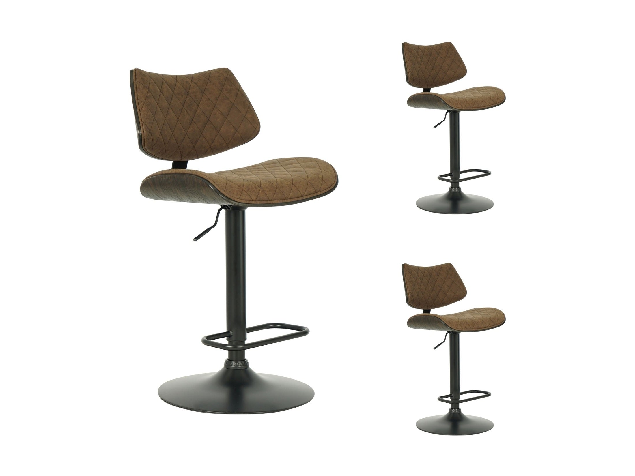 Leland - Adjustable Swivel Curved Back Wood Bar Stool With Faux Leather Seat