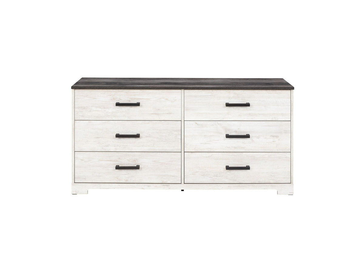 Shawburn - Six Drawer Dresser - Pewter-tone pulls - White / Black / Gray