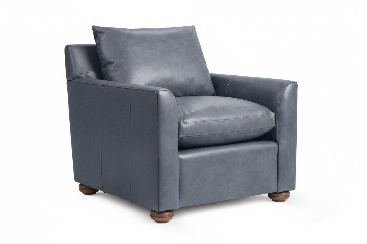 Gray leather armchair on a white background