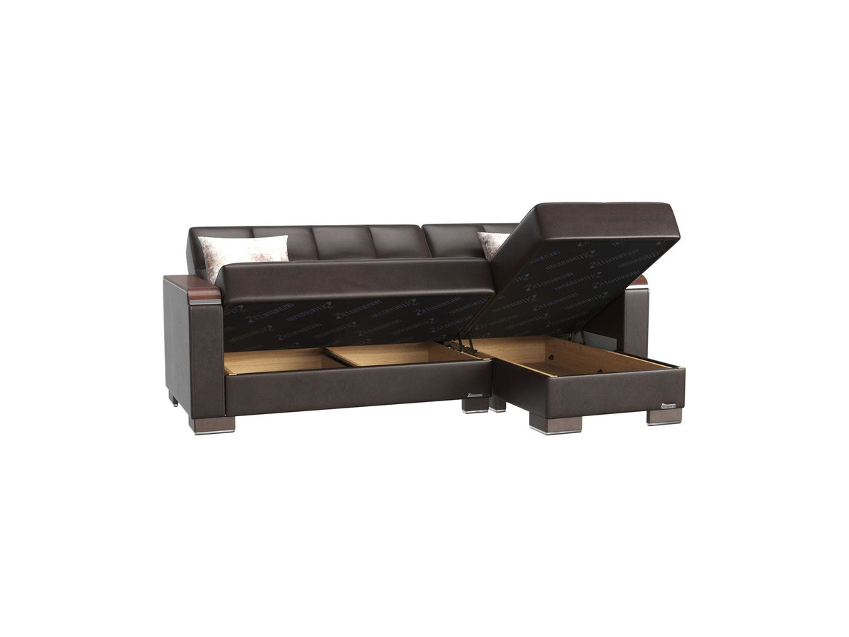 Ottomanson Armada X - Upholstered Convertible Wood Trimmed Chaise Lounge With Storage