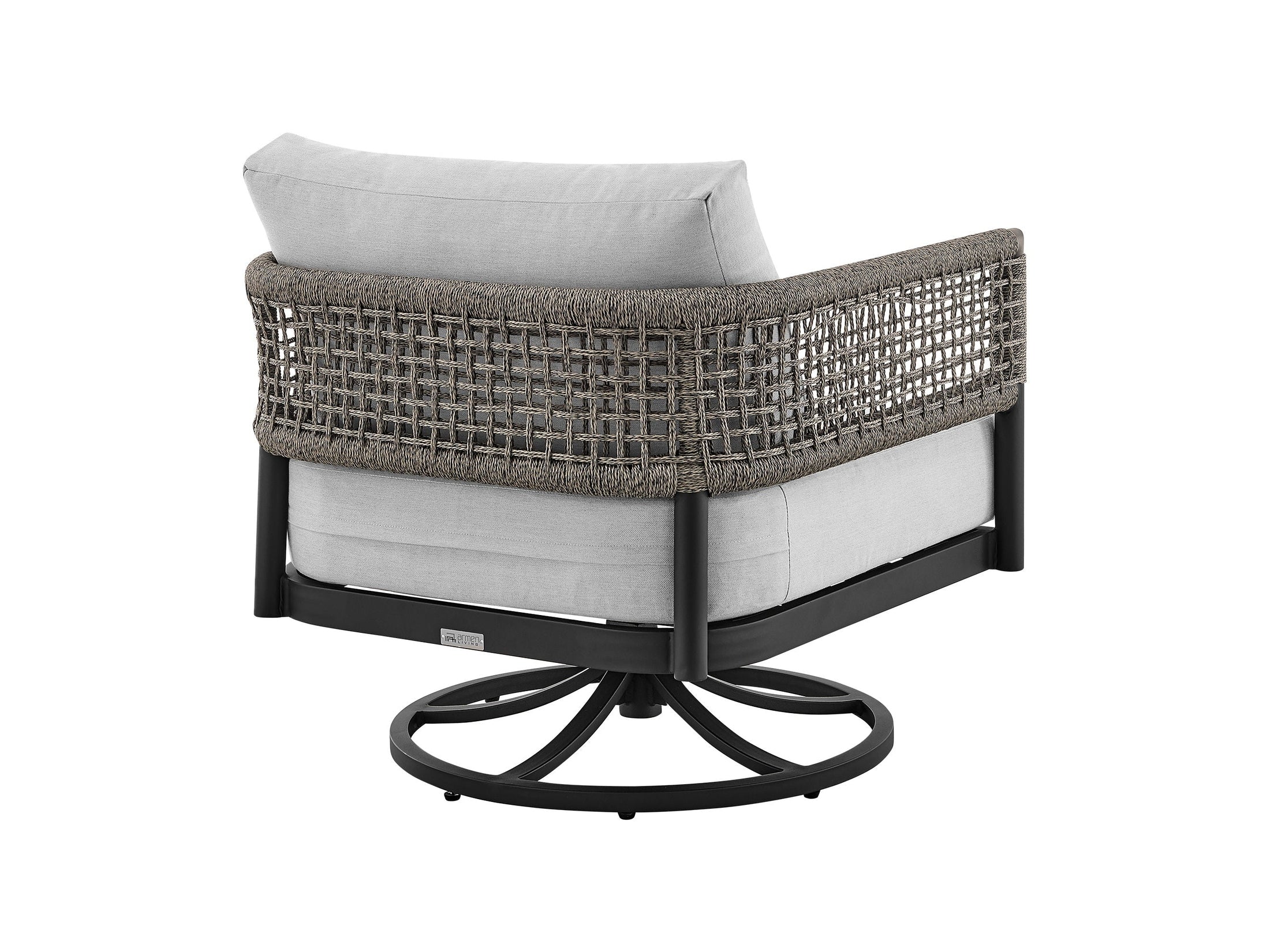 Felicia - And Argiope 3 Piece Patio Outdoor Swivel Seating Set - Black Aluminum With Gray Rope And Cushions