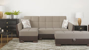 Ottomanson Armada Air - Upholstered Convertible Chaise Lounge With Storage - Beige/Brown PU Chenille