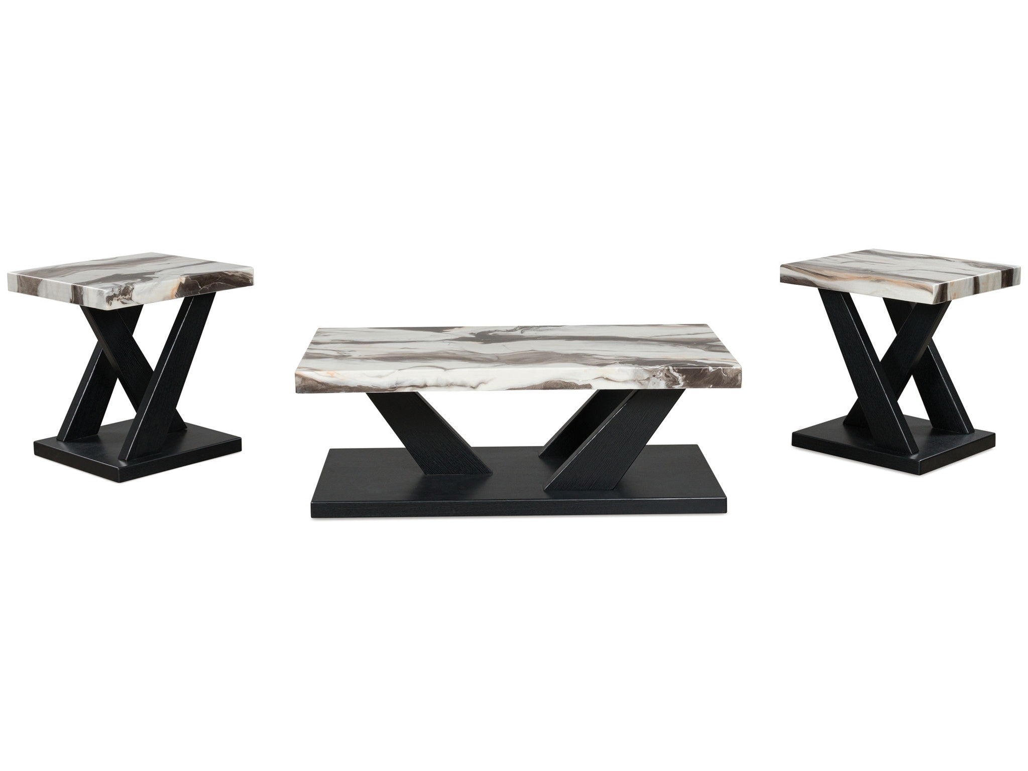 Cendill - Occasional Table Set (Set of 3) - Dark Brown / White / Black
