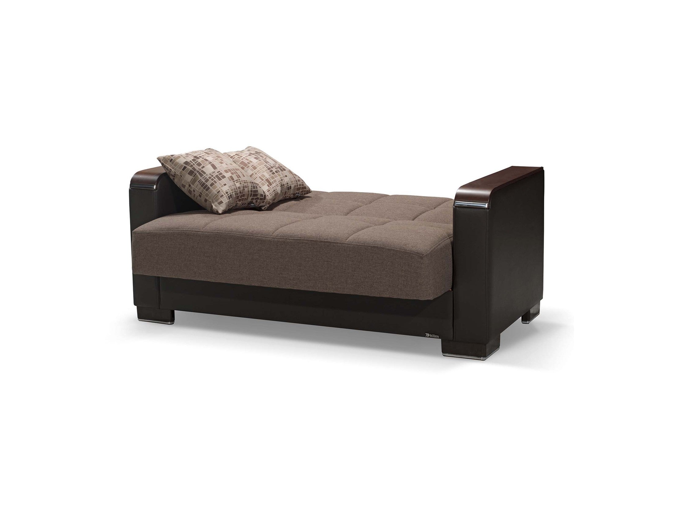 Ottomanson Armada X - Upholstered Convertible Wood Trimmed Loveseat With Storage - Brown PU Polyester