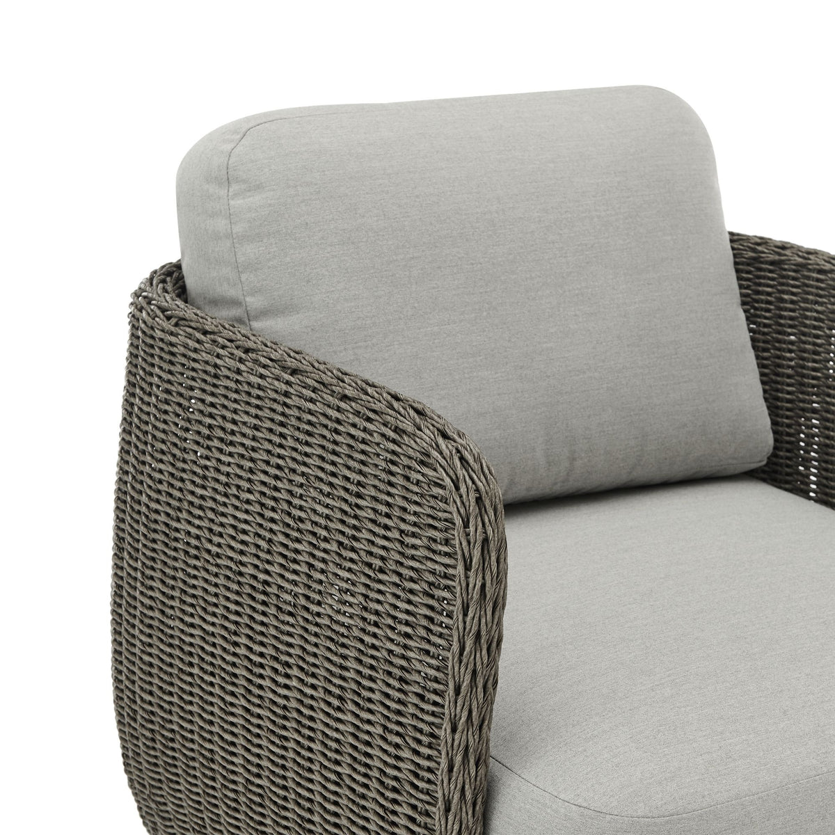 Amira - Outdoor Woven Rattan 360-Swivel Lounge Chair With Aluminum Frame And Mist Gray Cushions - Light Gray / Deep Bronze