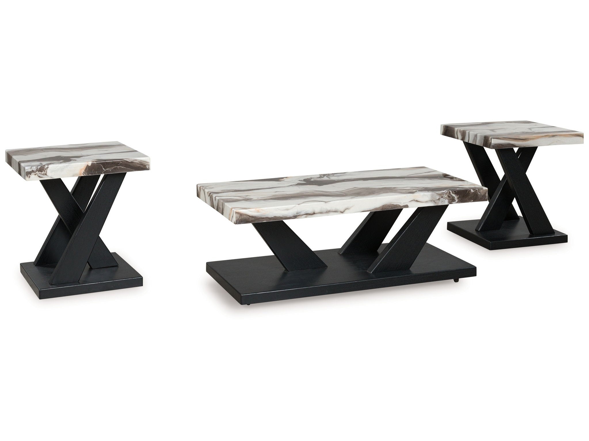 Cendill - Occasional Table Set (Set of 3) - Dark Brown / White / Black