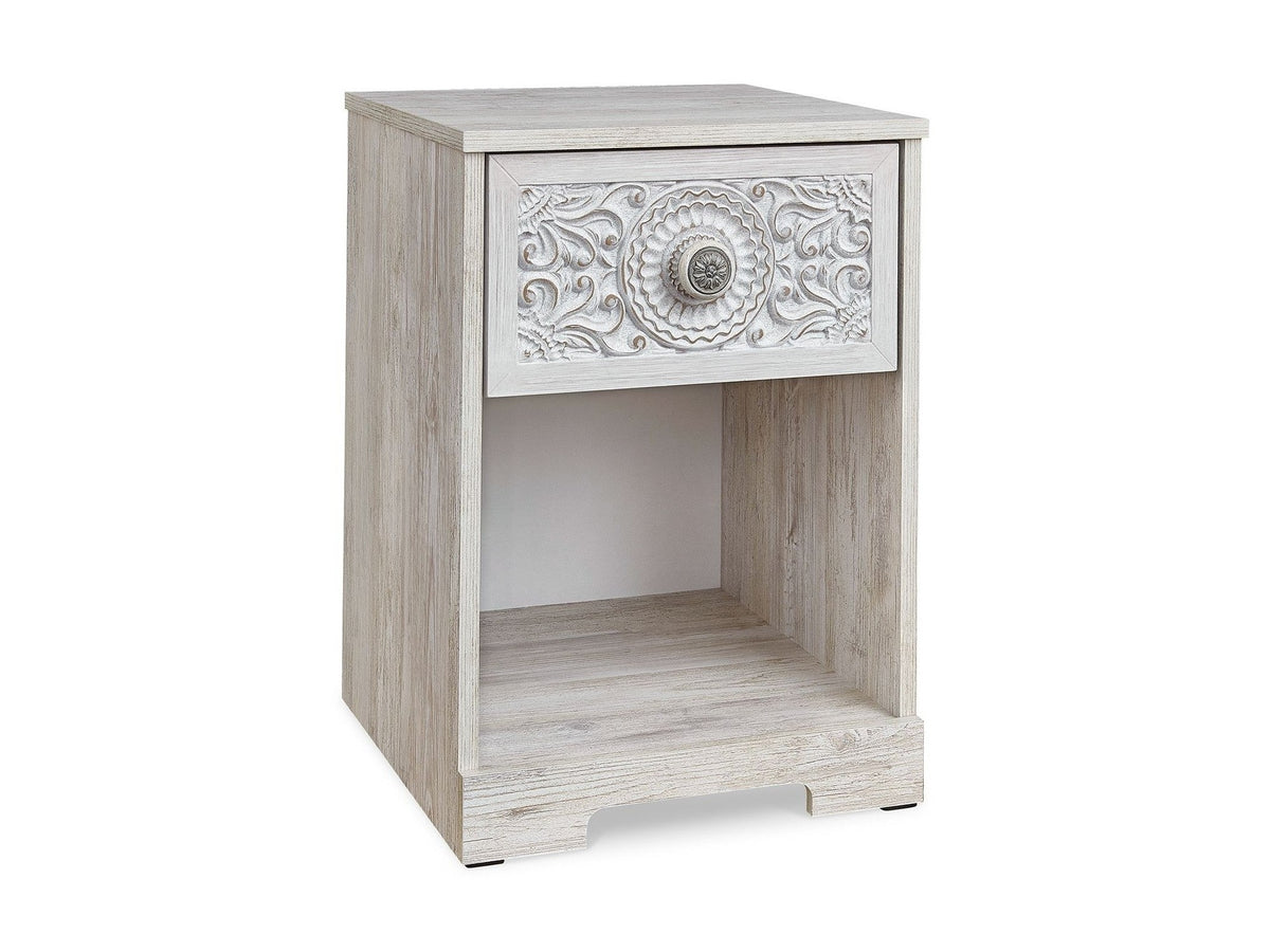 Paxberry - One Drawer Night Stand - Open Cubby - Whitewash
