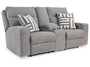 Biscoe - Power Reclining Loveseat With Console /Adj Headrest - Pewter