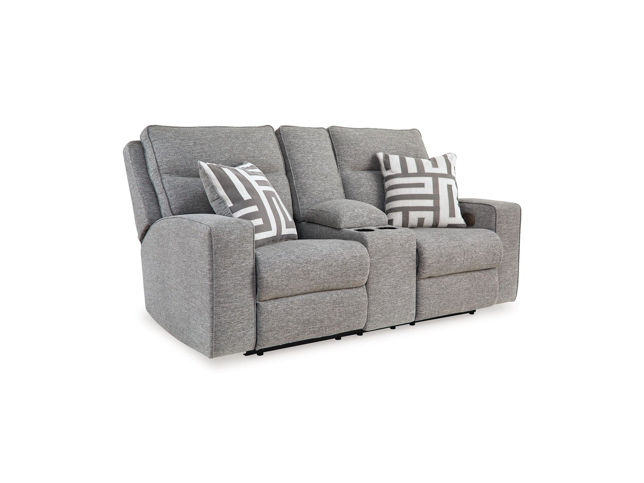 Biscoe - Power Reclining Loveseat With Console /Adj Headrest - Pewter