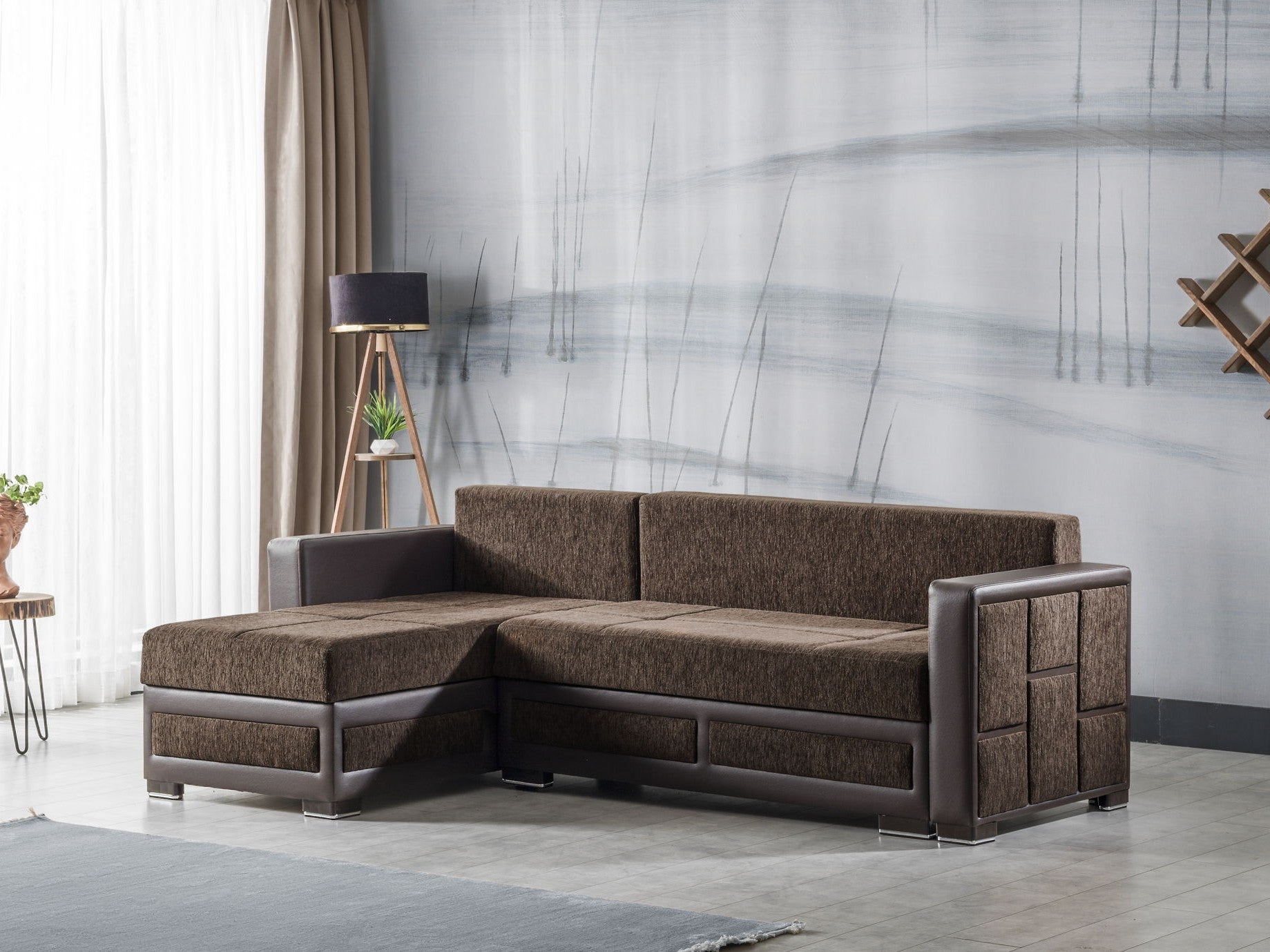Ottomanson Loft - Upholstered Convertible Sectional with Storage - Brown