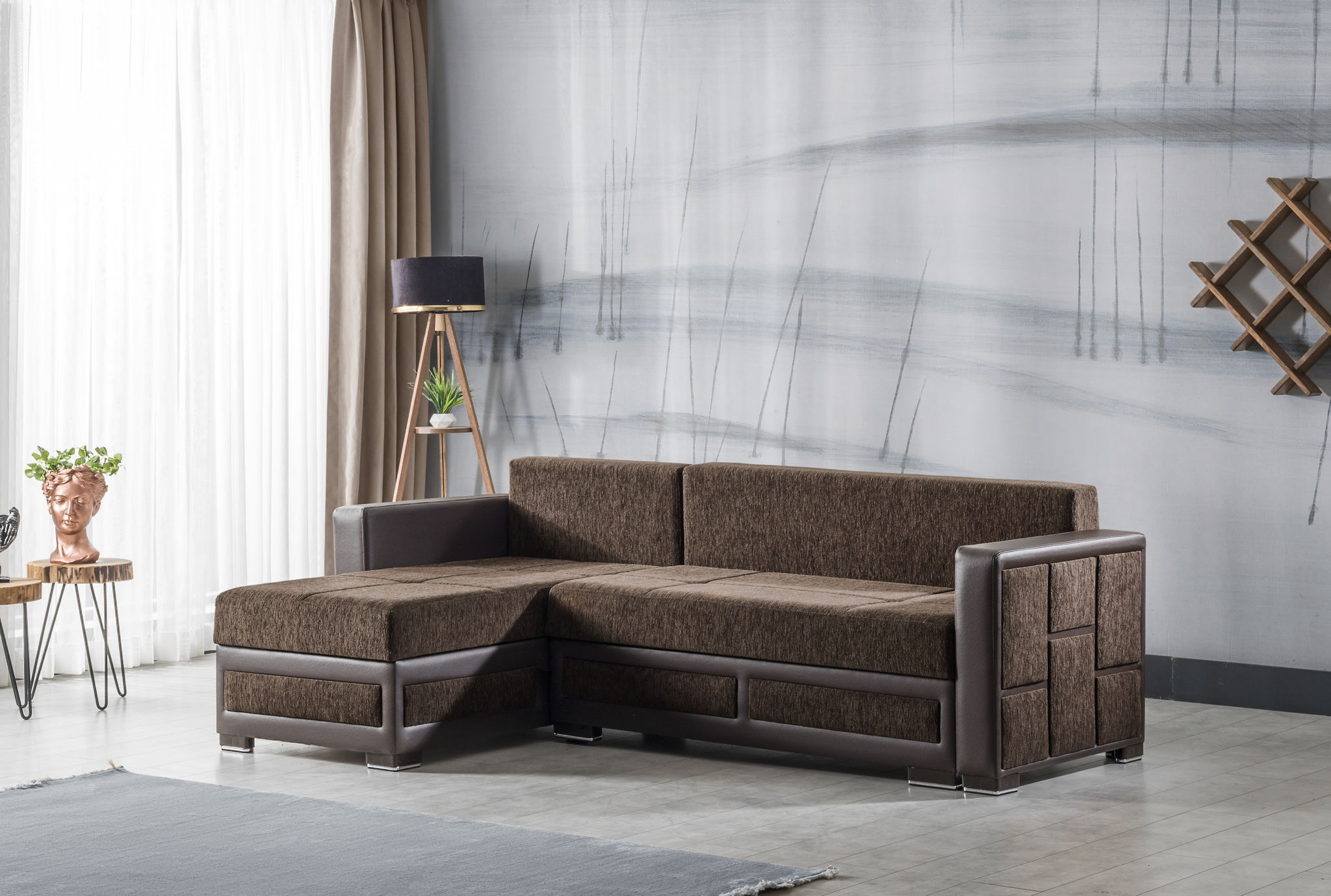 Ottomanson Loft - Upholstered Convertible Sectional with Storage - Brown