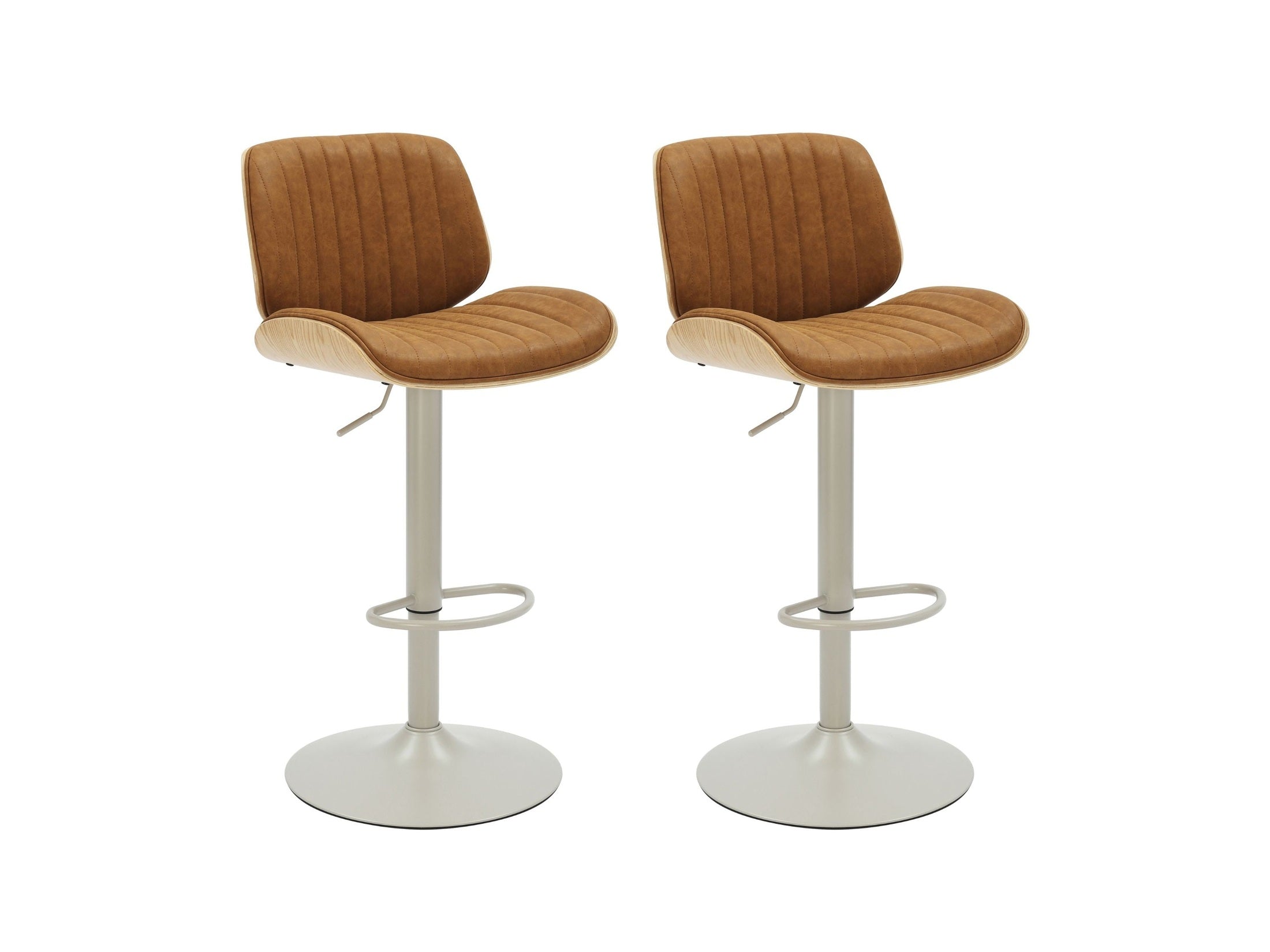 Brock - Adjustable Swivel Curved Back Wood Bar Stool With Faux Leather Seat