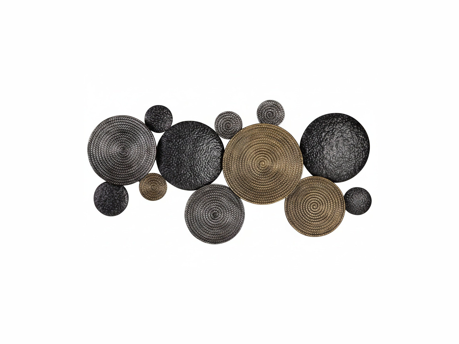Emsley set of round woven coasters in various sizes and colors on a white background