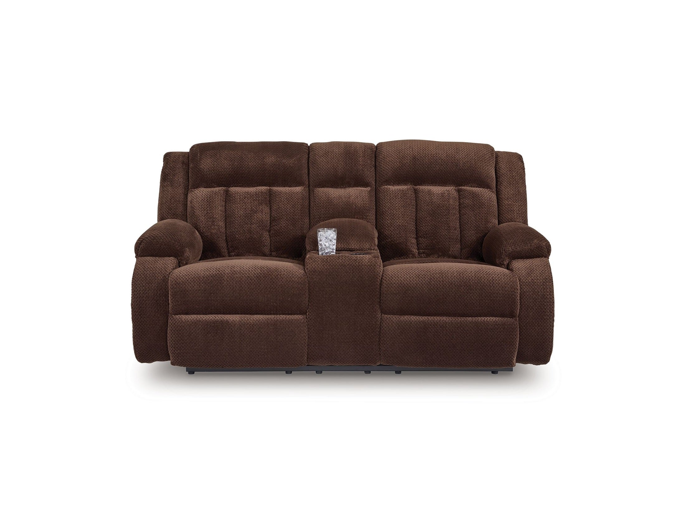 Free Wake - Double Relcining Power Loveseat With Console - Chocolate