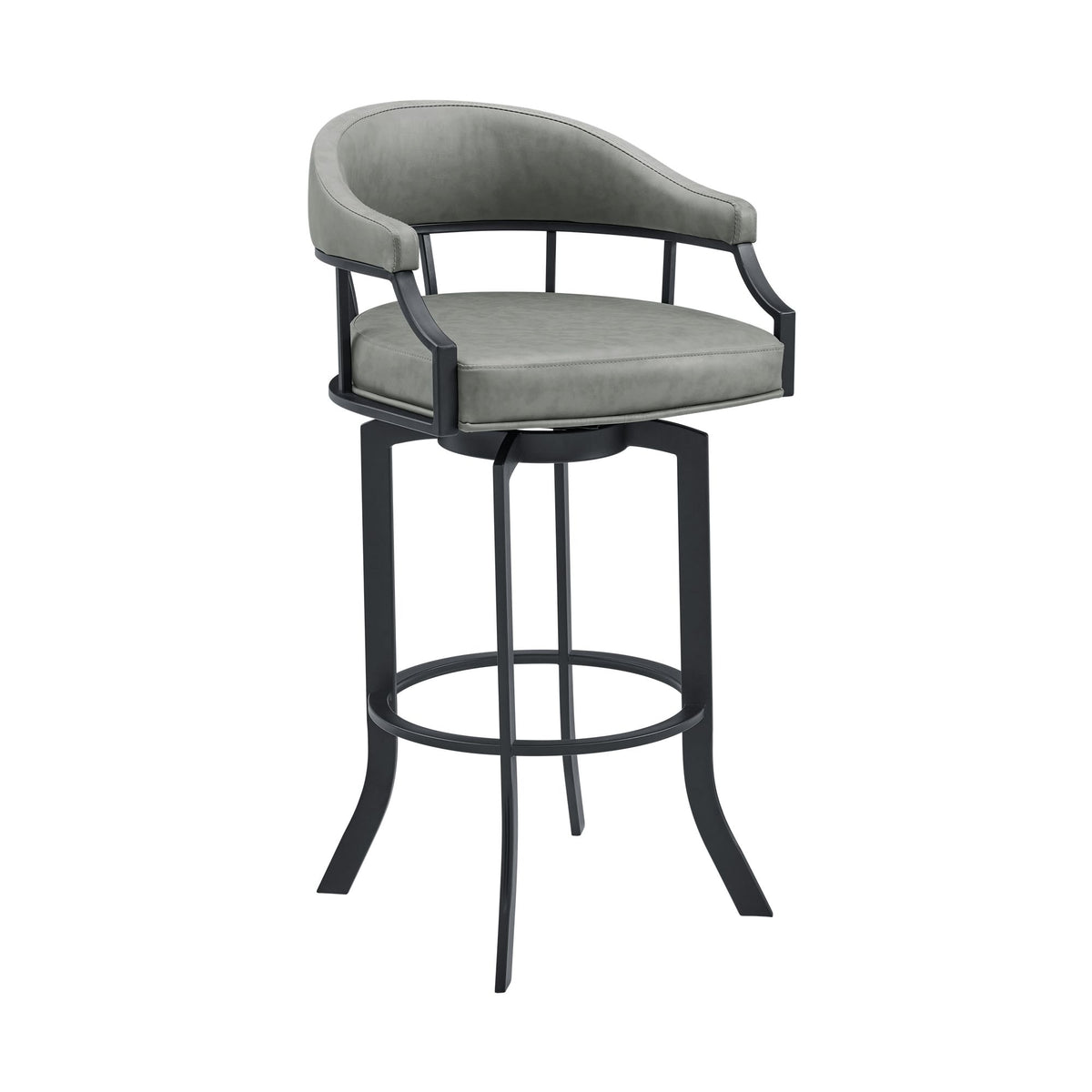 Edy - Swivel 30" Black Finish And Faux Leather Bar Stool - Gray