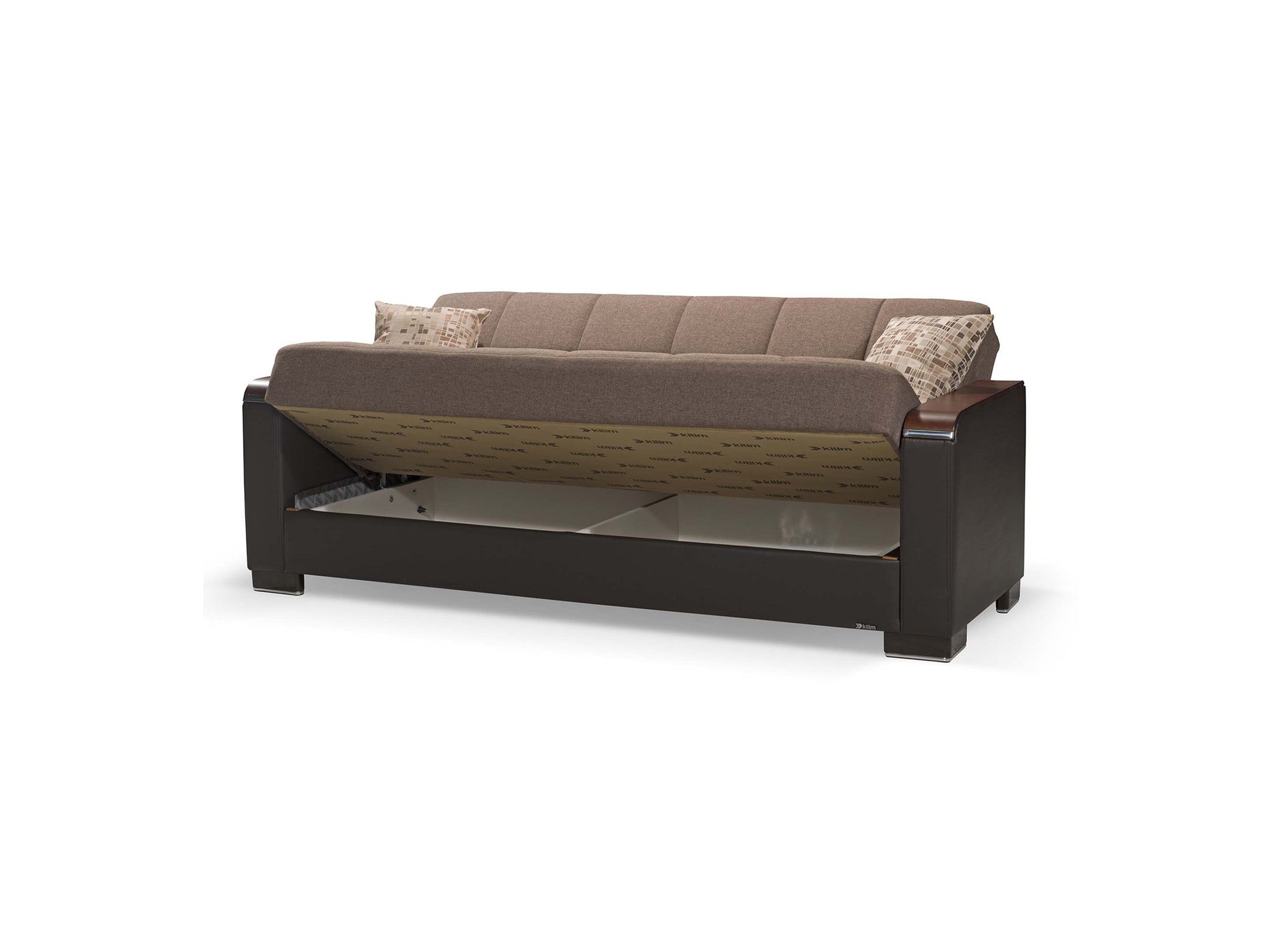 Ottomanson Armada X - Upholstered Convertible Wood Trimmed Sofabed With Storage - Brown PU Polyester
