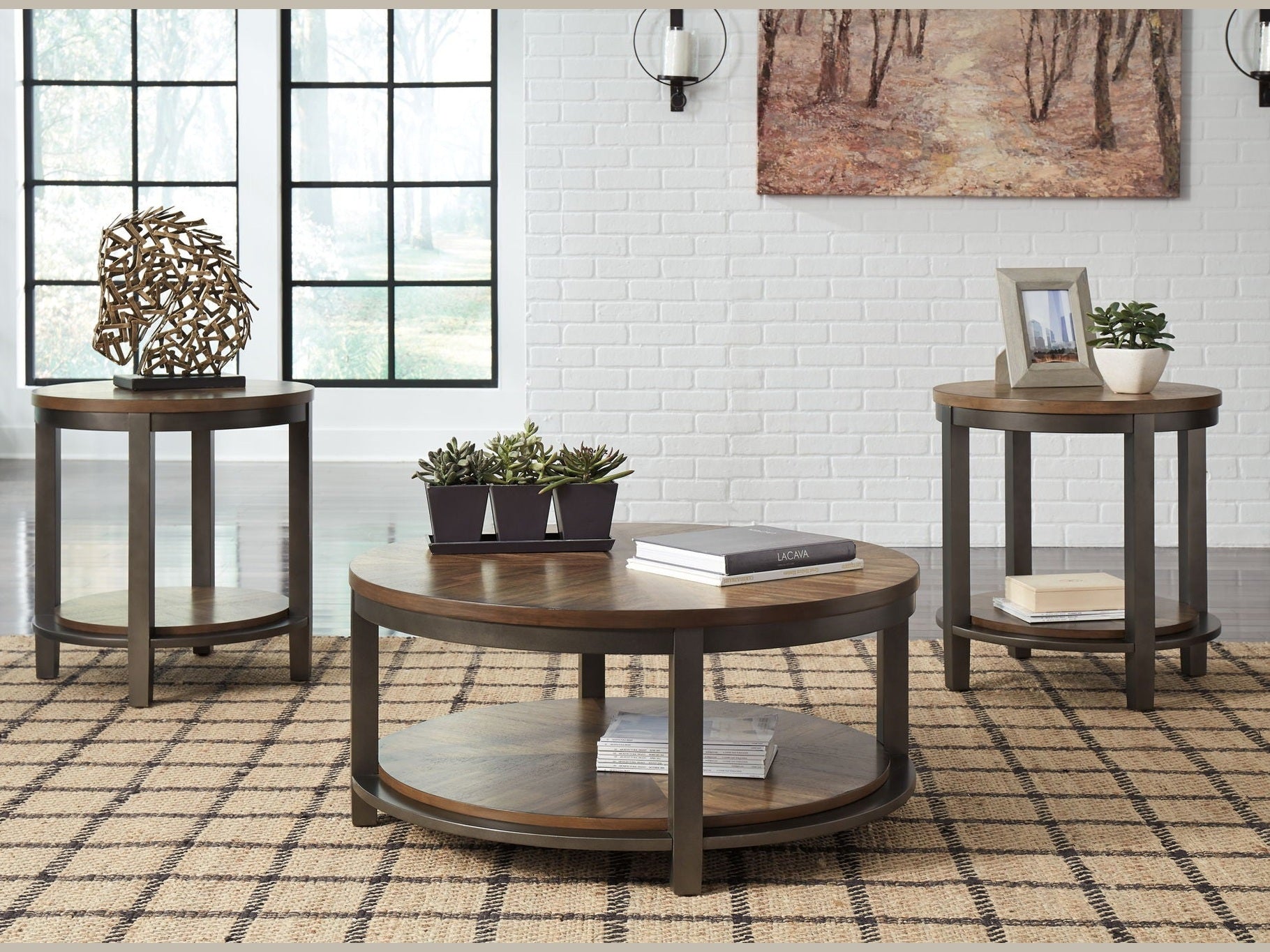 Roybeck - Occasional Table Set (Set of 3) - Light Brown / Bronze