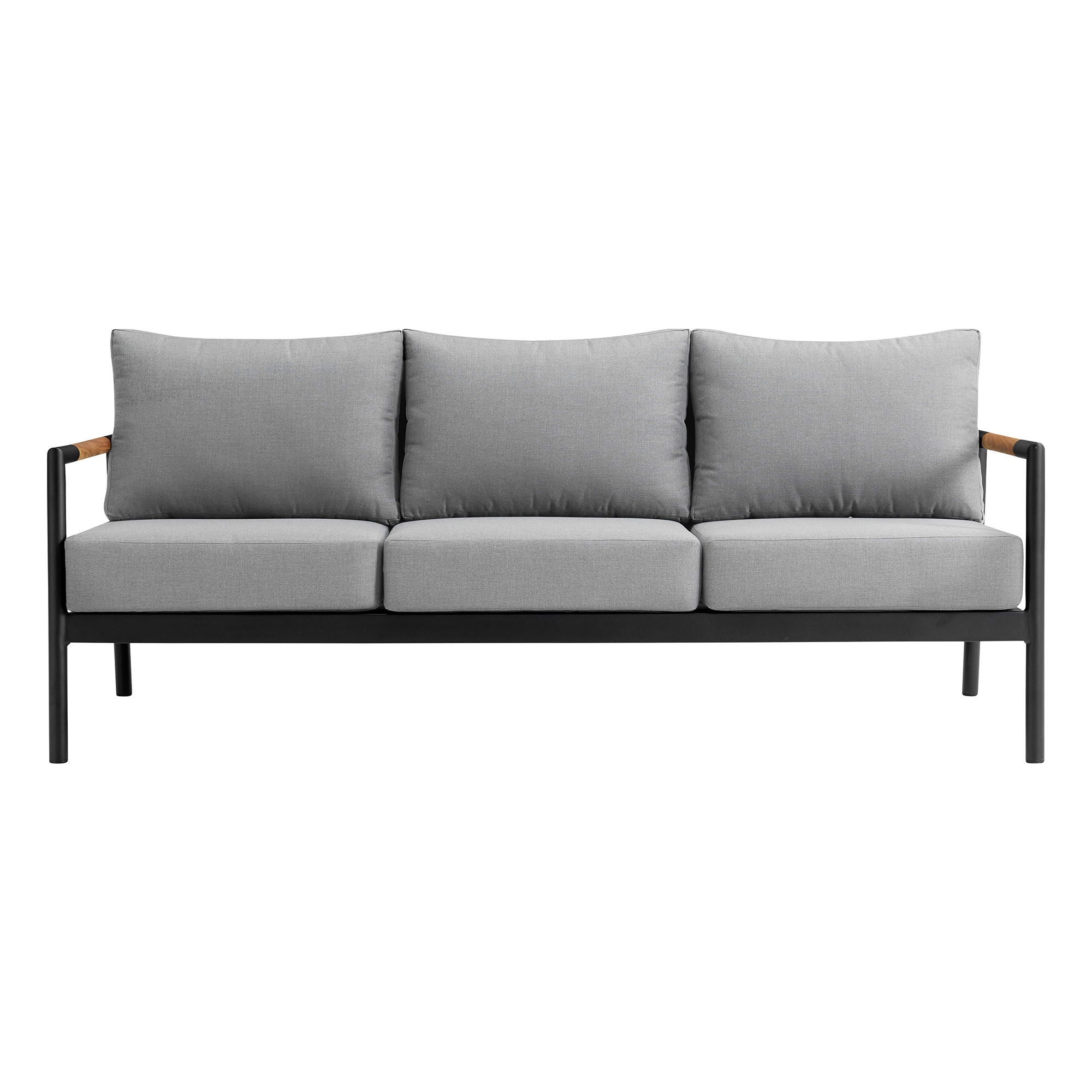 Royal - 4 Piece Aluminum And Teak Outdoor Seating Set With Cushions - Black / Dark Gray