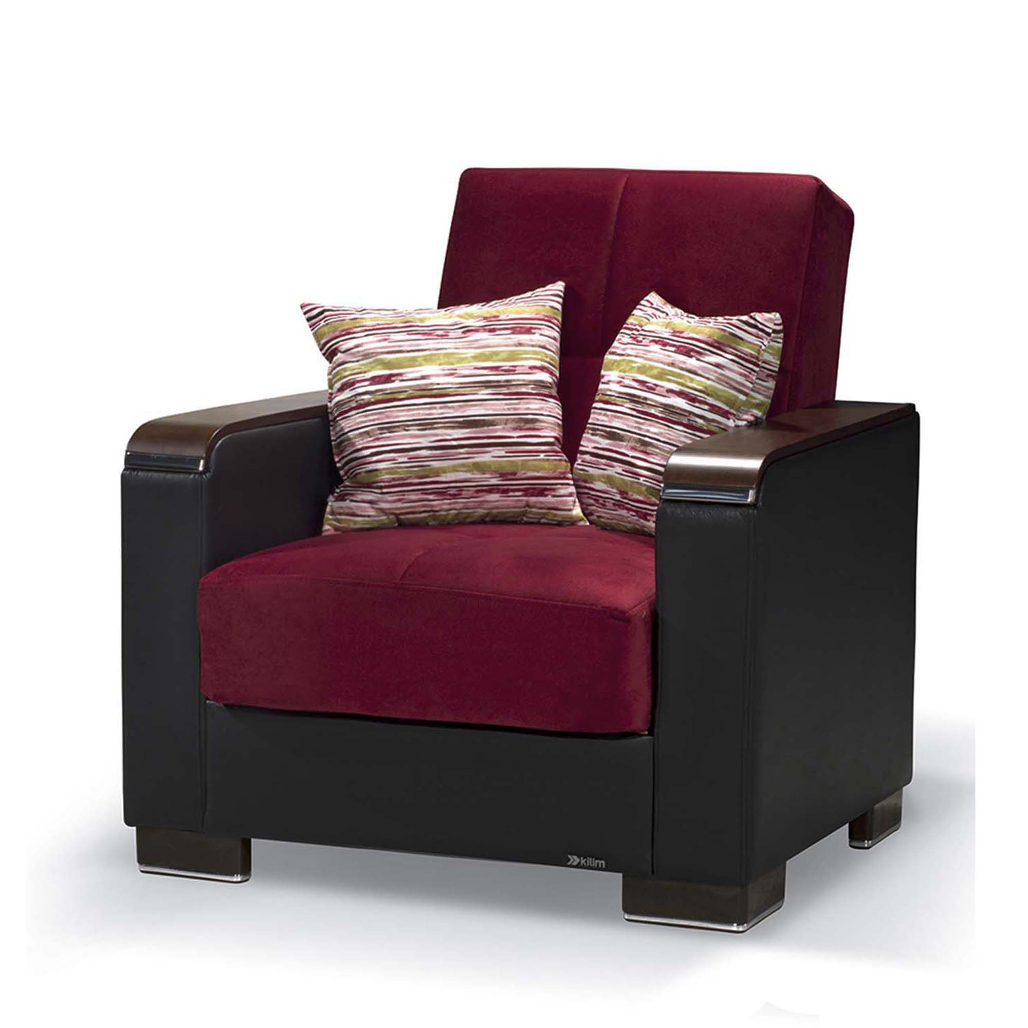 Ottomanson Armada X - Upholstered Convertible Wood Trimmed Armchair With Storage - Microfiber