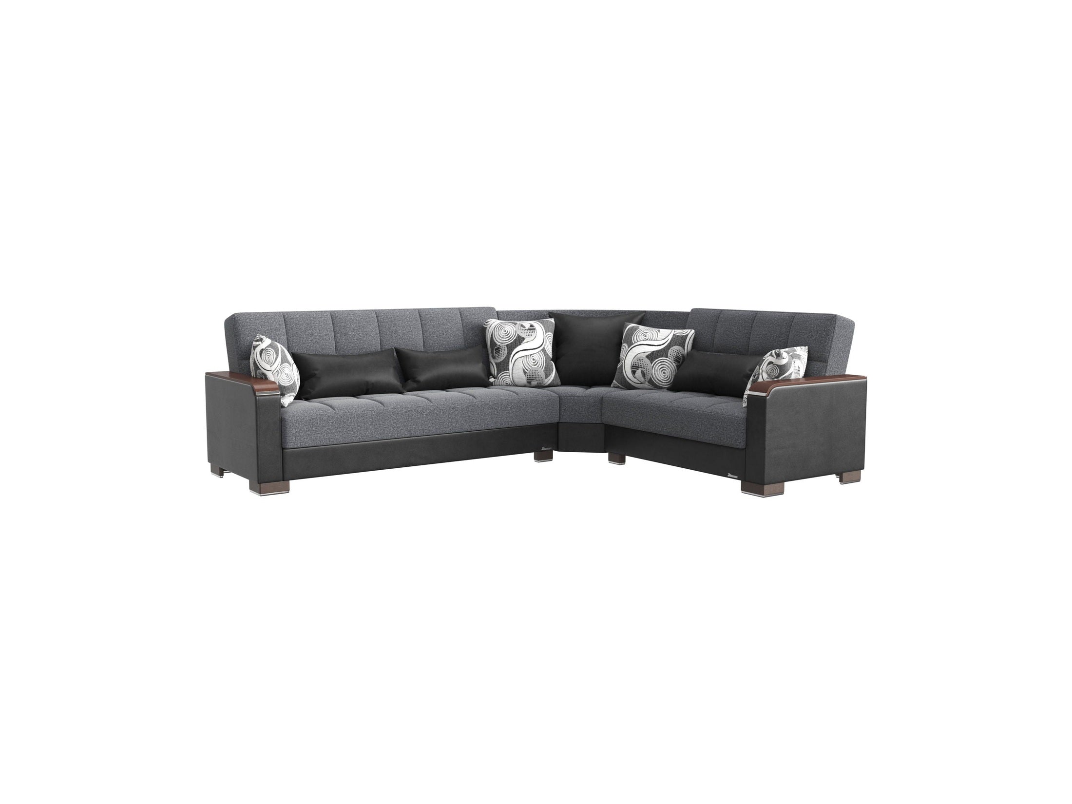 Ottomanson Armada X - Upholstered Convertible Wood Trimmed Sectional With Storage