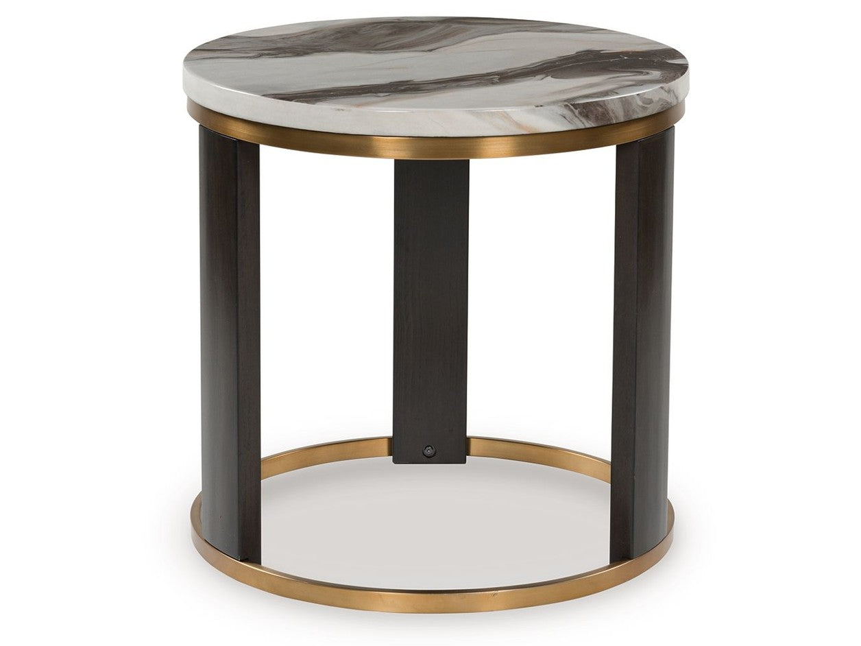 Jazmore - Round End Table - Brown / Brass Finish