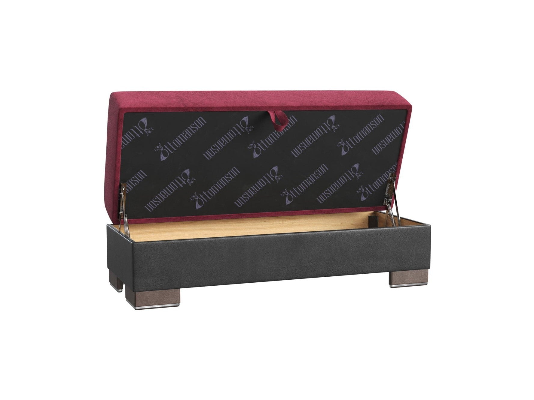 Ottomanson Armada - Upholstered Ottoman With Storage - Burgundy/Black PU Microfiber